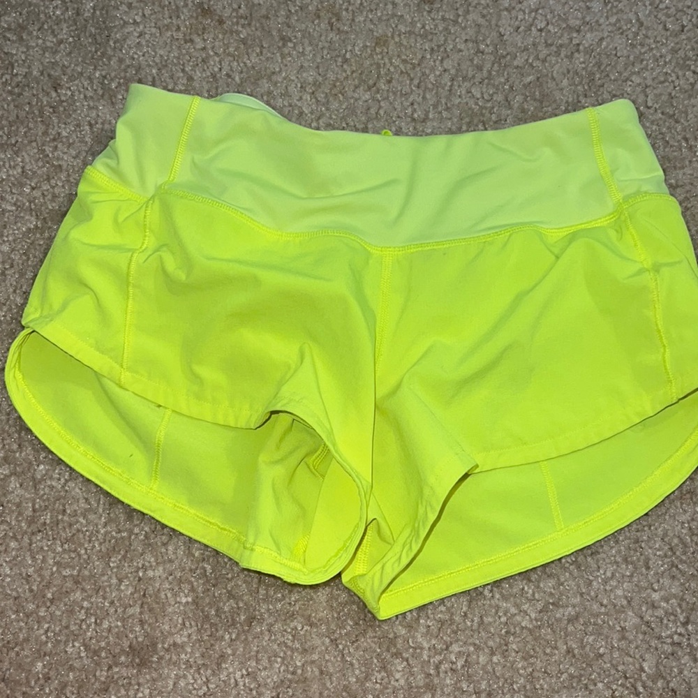 lululemon 2.5 neon yellow speed ups size 0